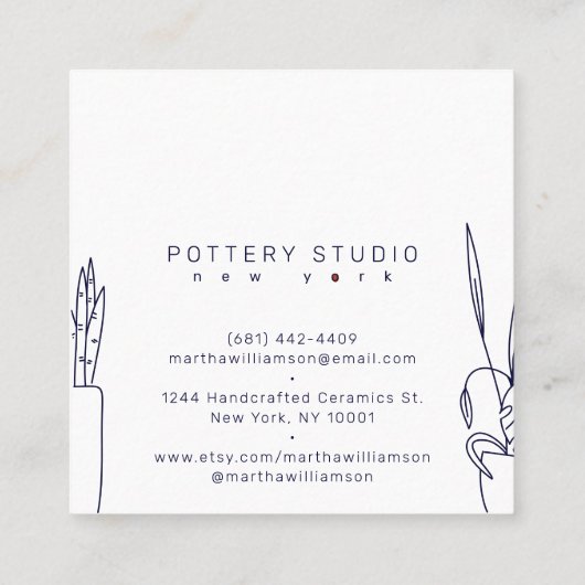 黄ミニマル色青女イラストレーション スクエア名刺 (裏面)