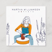 黄ミニマル色青女イラストレーション スクエア名刺 (正面)