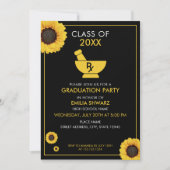 黄モダンひまわり薬剤師卒業 招待状 (正面)