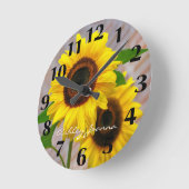 黄モダンひまわり ラウンド壁時計 (傾斜)