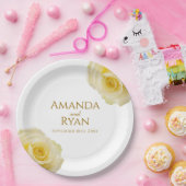 黄モダンエレガントローズフローラ結婚ズ ペーパープレート (パーティー)