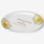 黄モダンエレガントローズフローラ結婚ズ ペーパープレート (アングル)
