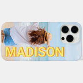 黄モダンオレンジ色モノグラム名写真 Case-Mate iPhoneケース (裏面 (横))