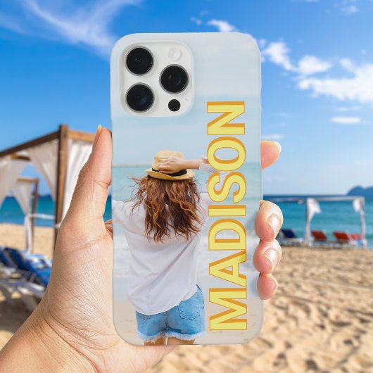 黄モダンオレンジ色モノグラム名写真 Case-Mate iPhoneケース
