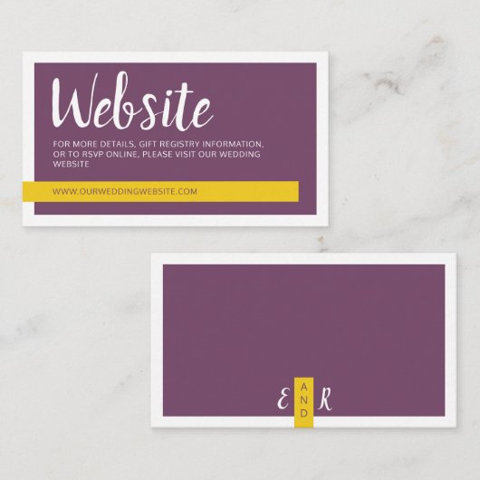 黄モダンコンテンポラリー紫の結婚ウェブサイト エンクロージャーカード (正面/裏面)