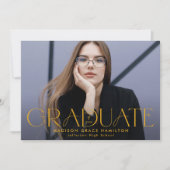 黄モダンタイポグラフィ写真卒業 案内状 (正面)