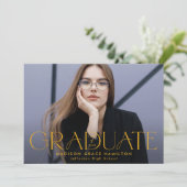 黄モダンタイポグラフィ写真卒業 案内状 (スタンド正面)