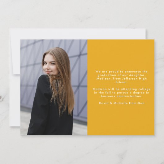 黄モダンタイポグラフィ写真卒業 案内状 (裏面)