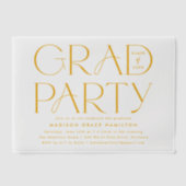 黄モダンタイポグラフィ卒業パーティー ベラム紙招待状 (正面)