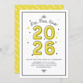 黄モダンタイポグラフィ2022年大晦日パーティー 招待状 (正面/裏面)