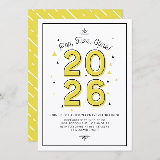黄モダンタイポグラフィ2022年大晦日パーティー 招待状 (正面/裏面)