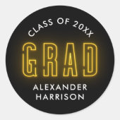 黄モダンネオン卒業 ラウンドシール (正面)