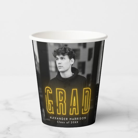 黄モダンネオン卒業 紙コップ (正面)