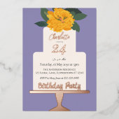 黄モダンフローラケーキ誕生日パーティー金ゴールド 箔招待状 (正面)