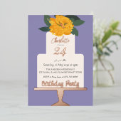 黄モダンフローラケーキ誕生日パーティー金ゴールド 箔招待状 (立ち正面)