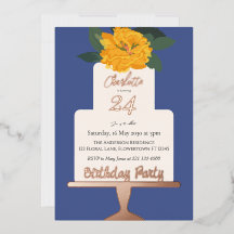 黄モダンフローラケーキ誕生日パーティー金ゴールド