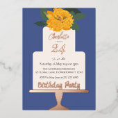 黄モダンフローラケーキ誕生日パーティー金ゴールド 箔招待状 (正面)