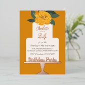 黄モダンフローラケーキ誕生日パーティー金ゴールド 箔招待状 (立ち正面)