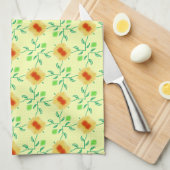 黄モダンフローラハンドタオル キッチンタオル (四つ折り)