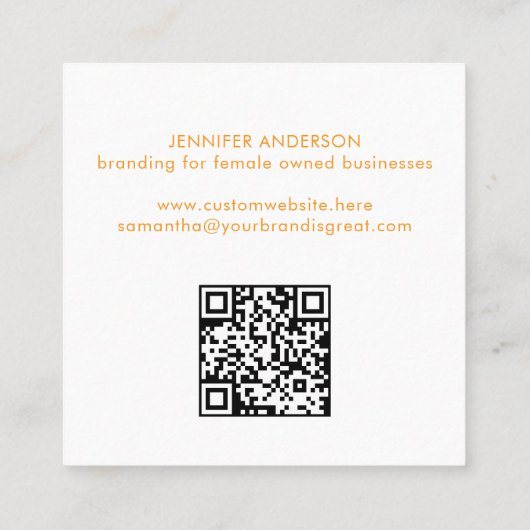 黄モダンミニマルタイポグラフィカスタムQRコード スクエア名刺 (裏面)