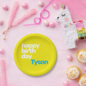 黄モダンミニマルハッピーバースデーパーティー ペーパープレート (パーティー)