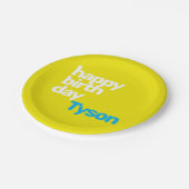 黄モダンミニマルハッピーバースデーパーティー ペーパープレート (アングル)