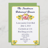 黄モダンレモン赤カニ煮沸招待状緑 招待状 (正面/裏面)