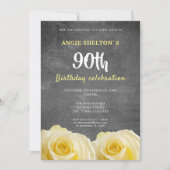 黄モダンローズシャルボード90th誕生日パーティー 招待状 (正面)
