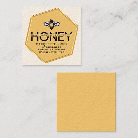 黄モダン六角スタイルの蜂ハニービジネス スクエア名刺 (正面/裏面)