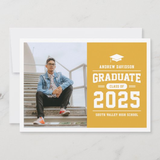 黄モダン写真卒業 案内状 (正面)