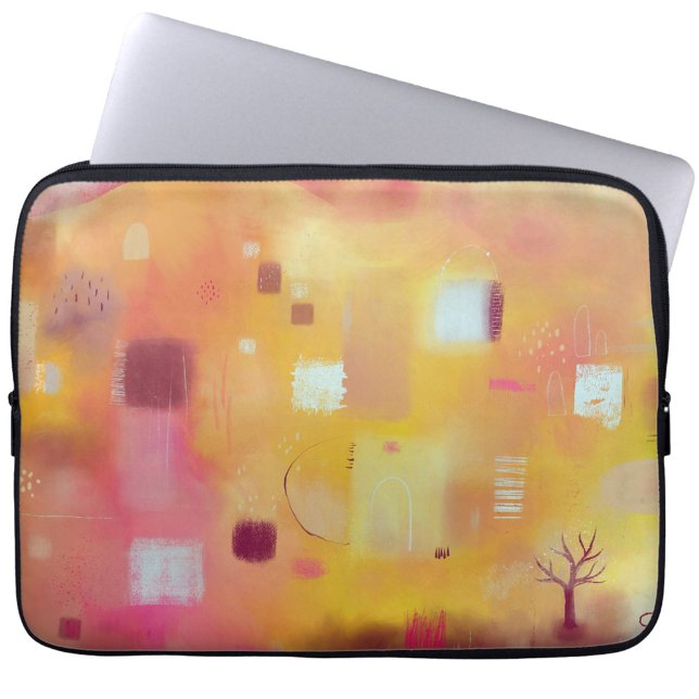 黄モダン抽象芸術アート ラップトップスリーブ (Modern yellow conteporary abstract art laptop sleeve)