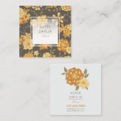 黄モダン橙色の図解入りの、写真付きの花 スクエア名刺 (正面/裏面)