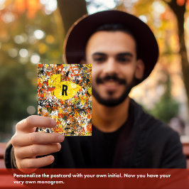 黄モダン橙色抽象芸術絵を描モノグラム ポストカード