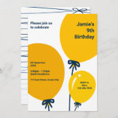 黄モダン気球9th誕生日招待状カード 招待状 (正面/裏面)
