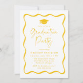 黄モダン波額写真卒業パーティー 招待状 (正面)