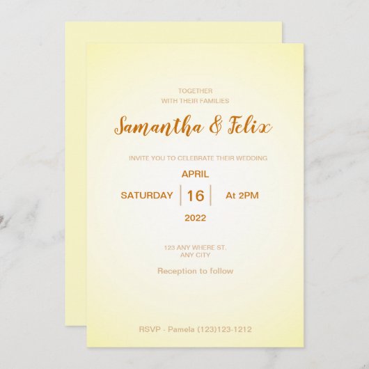 黄モダン淡い色の結婚式招待状 招待状 (正面/裏面)