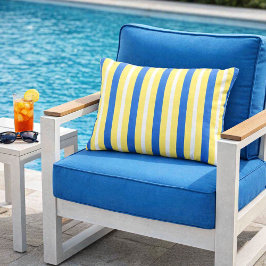 黄モダン白と青はっきりしたストライプの アウトドアクッション