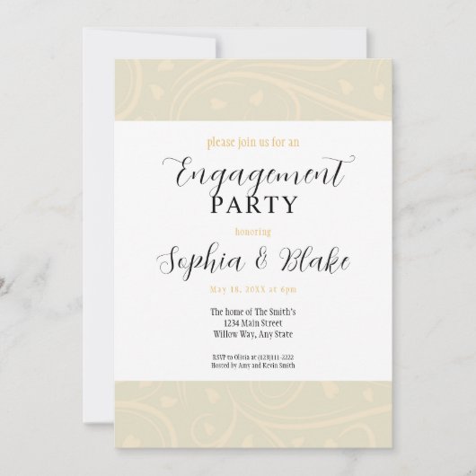 黄モダン白フローラ婚約パーティ 招待状 (正面)