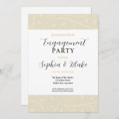 黄モダン白フローラ婚約パーティ 招待状 (正面/裏面)