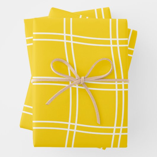 黄モダン白ミニマリスト夏の幾何学模様 ラッピングペーパーシート (インサイチュ)