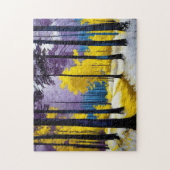 黄モダン紫ブルーブライト鮮やかフォレスト ジグソーパズル (縦)