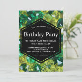 黄モダン緑の宝石バースデーパーティー 招待状 (スタンド正面)