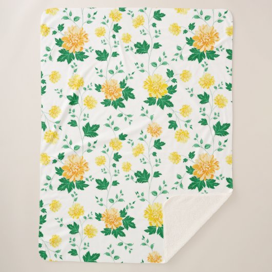 黄モダン緑の水色フローラ シェルパブランケット (正面)