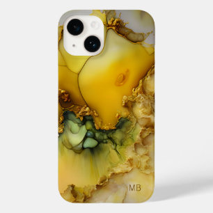 黄モダン緑大理石モノグラムパーソナライズされた Case-Mate iPhone 14ケース