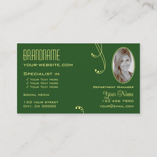 黄モダン緑(モノグラ華美ムと写真) 名刺 (裏面)