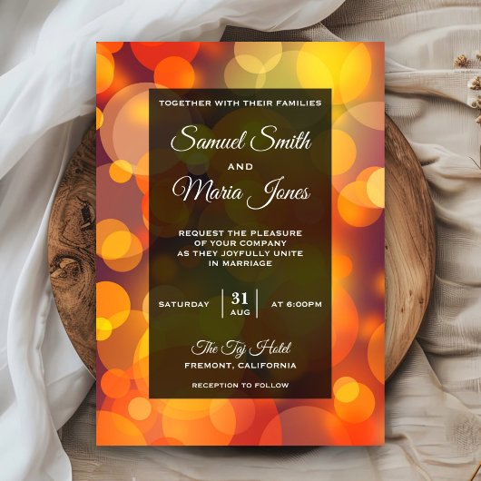黄モダン色とオレンジ色の《写真》ぼけ味結婚式招待状 招待状