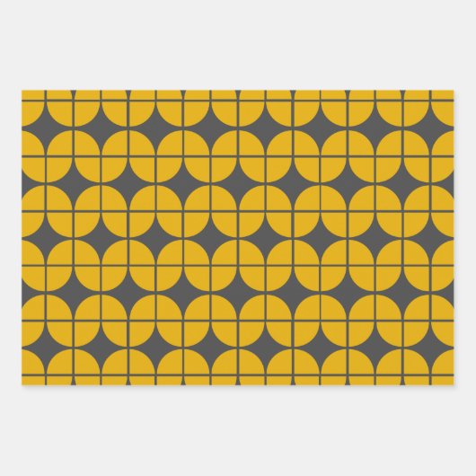 黄モダン色とグレーのシンプル幾何学模様 ラッピングペーパーシート (正面3)