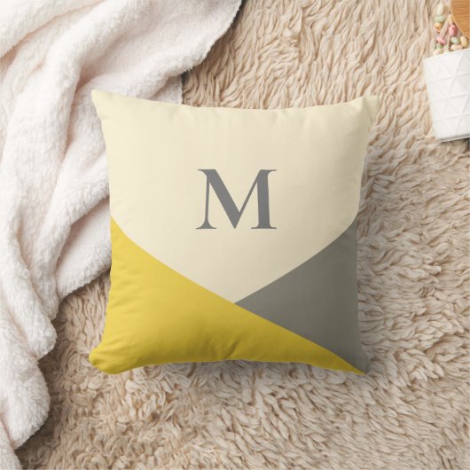 黄モダン色と灰色の幾何学的モノグラム投げパイ クッション (ブランケット)