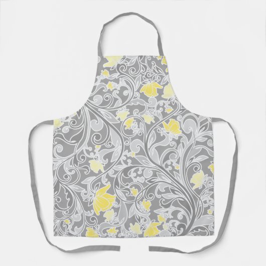 黄モダン色と灰色の渦巻形のフローラ エプロン (正面)