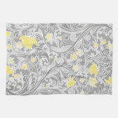 黄モダン色と灰色の渦巻形のフローラ キッチンタオル (横)